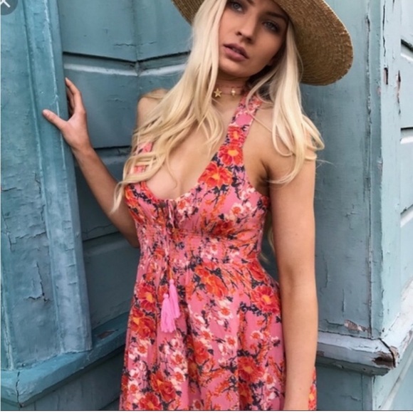 Free People Washed Ashore Mini Dress Size Medium Pink Lined Flowy Floral Dress - Picture 14 of 16